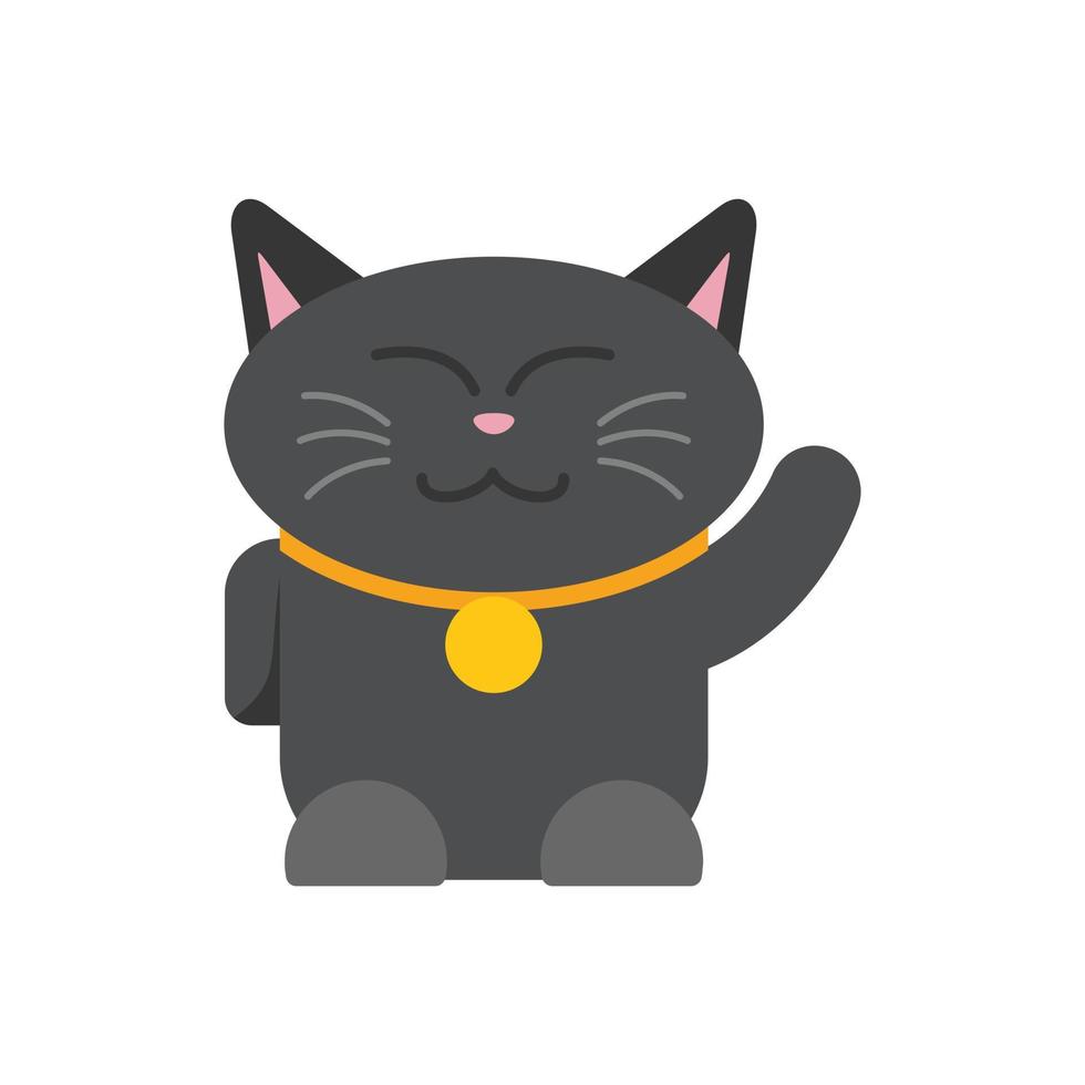 Gold lucky cat icon flat vector. Cute animal vector