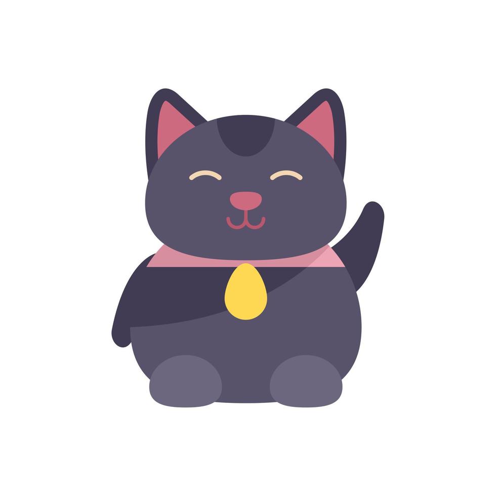 Coin lucky cat icon flat vector. Japan neko vector