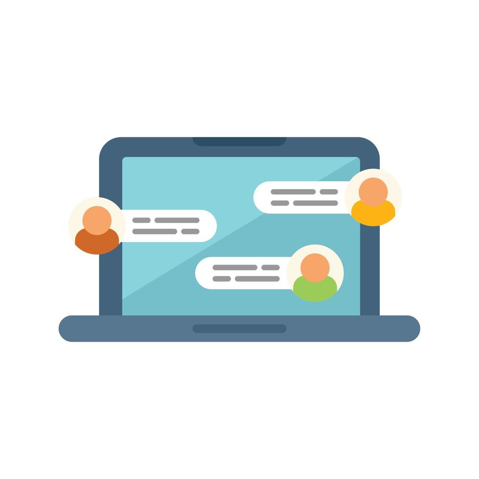 Laptop online forum icon flat vector. Business chat vector