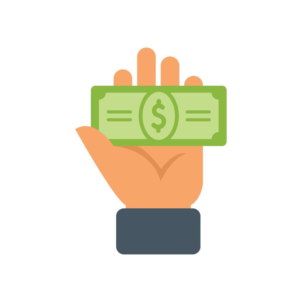 Hand give money cash icon flat vector. Charity donate vector