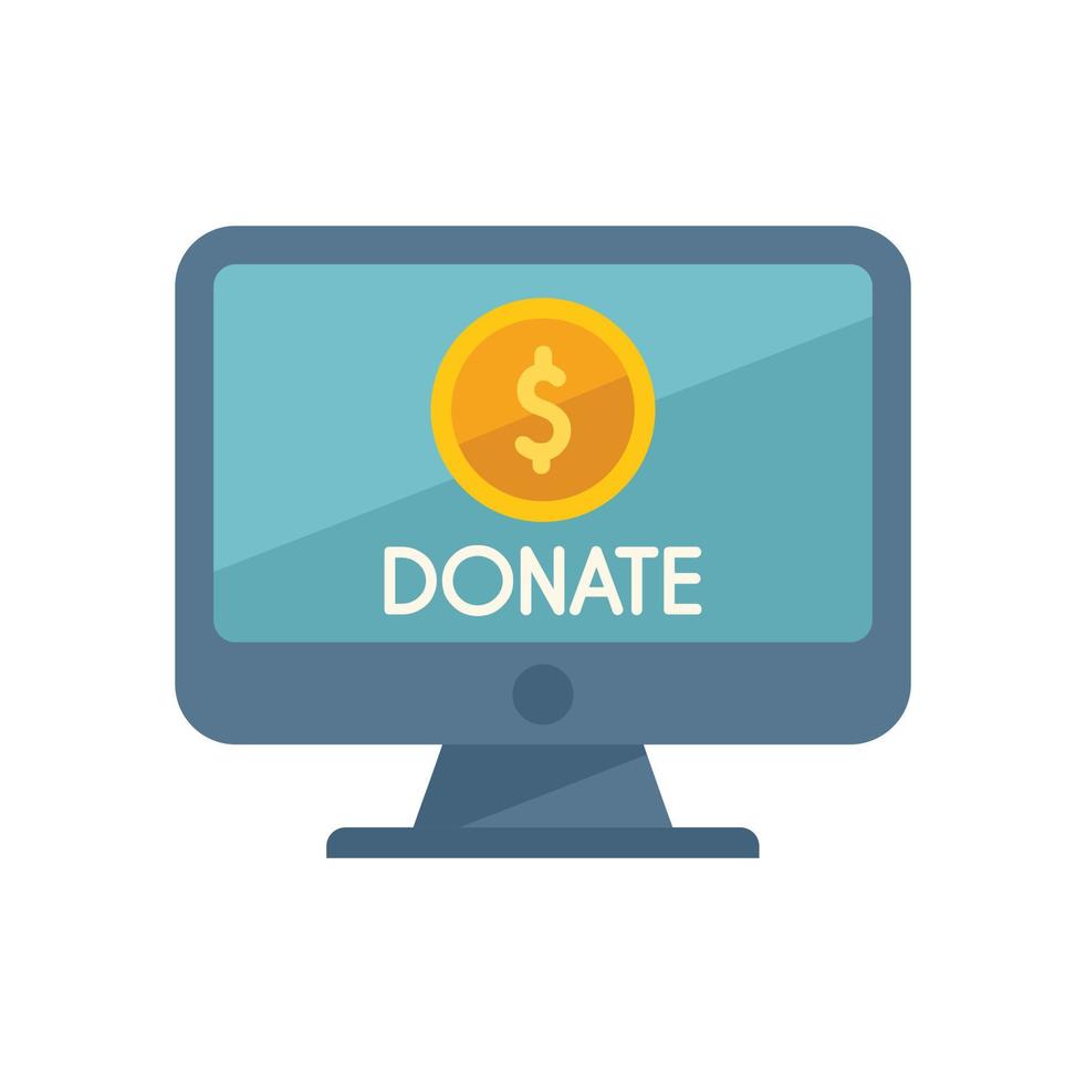 Donate online monitor icon flat vector. Charity help vector