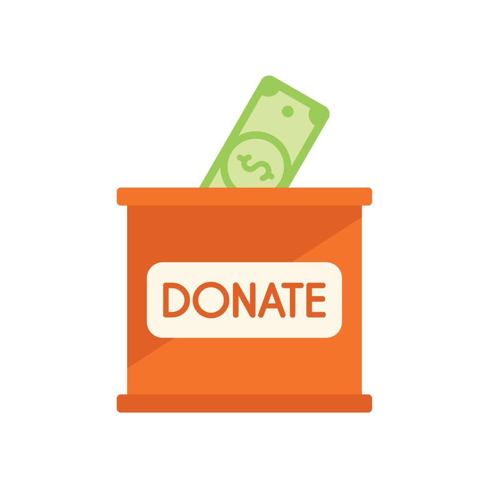 Donate money box icon flat vector. Charity help vector