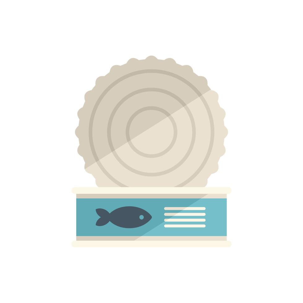 Open fish tin can icon flat vector. Pet food vector