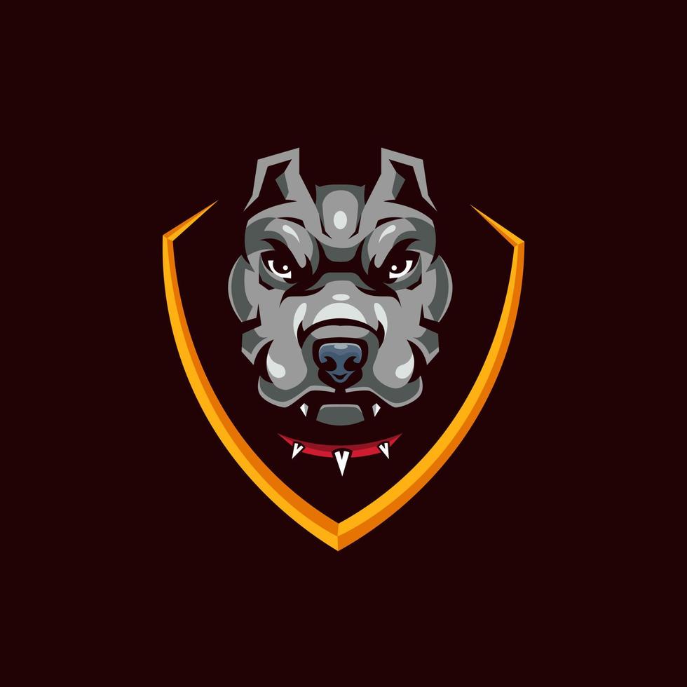 Pitbull Head in Shield Mascot Logo for Sport and Gaming isolated on dark Background vector