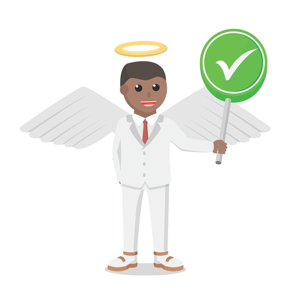 angel empresario africano con lista de verificación signo información diseño ilustración sobre fondo blanco vector