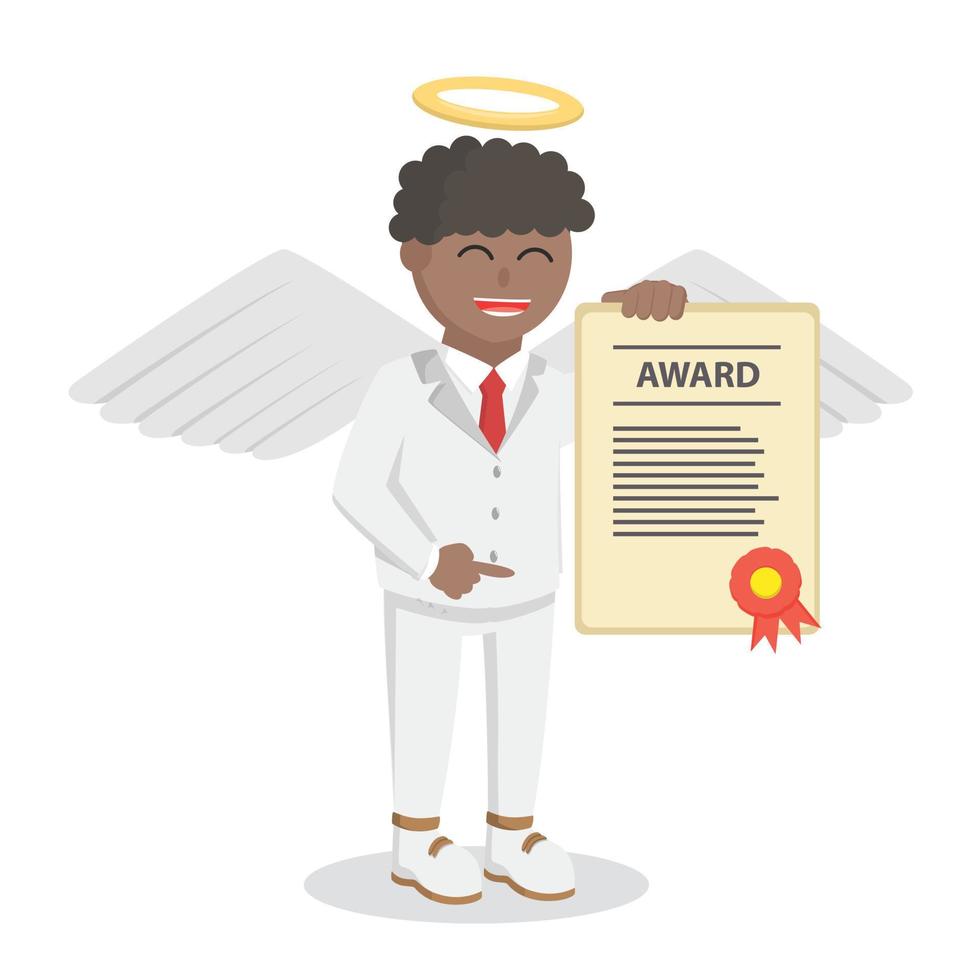 angel businessman african with certificate award design illustration on white background vector