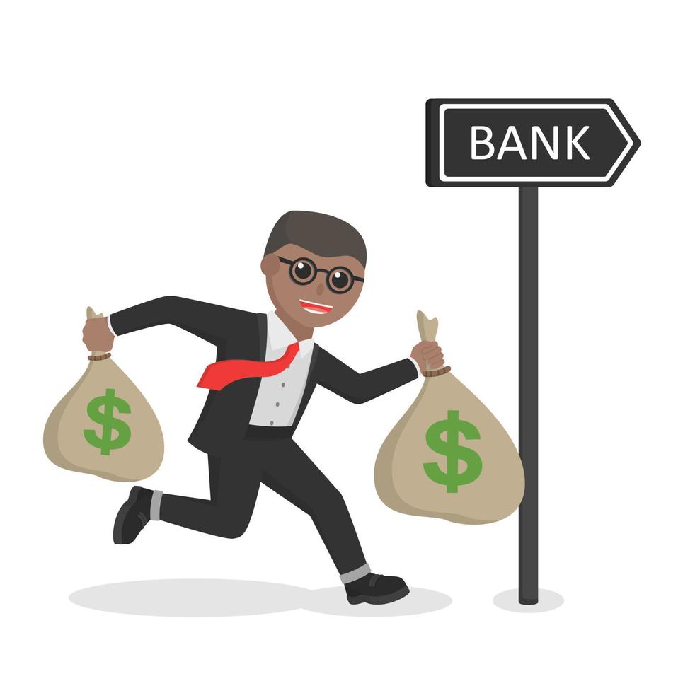 businessman african going to bank holding money bags vector