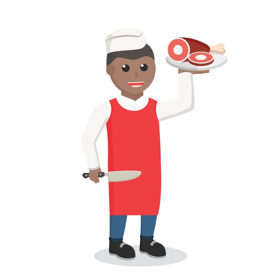 butcher african man with meat vector