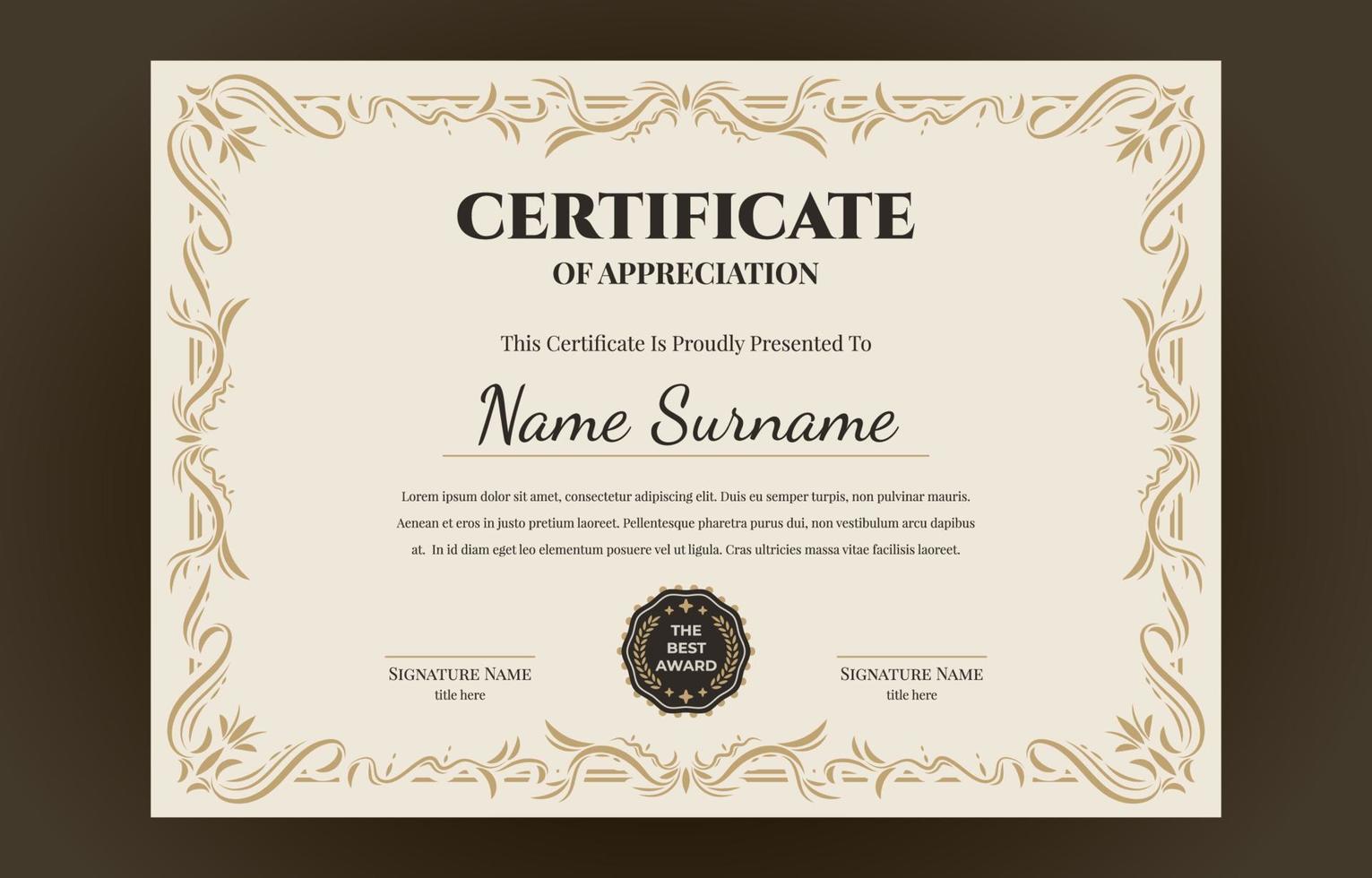 Victorian Classic Certificate Design vector