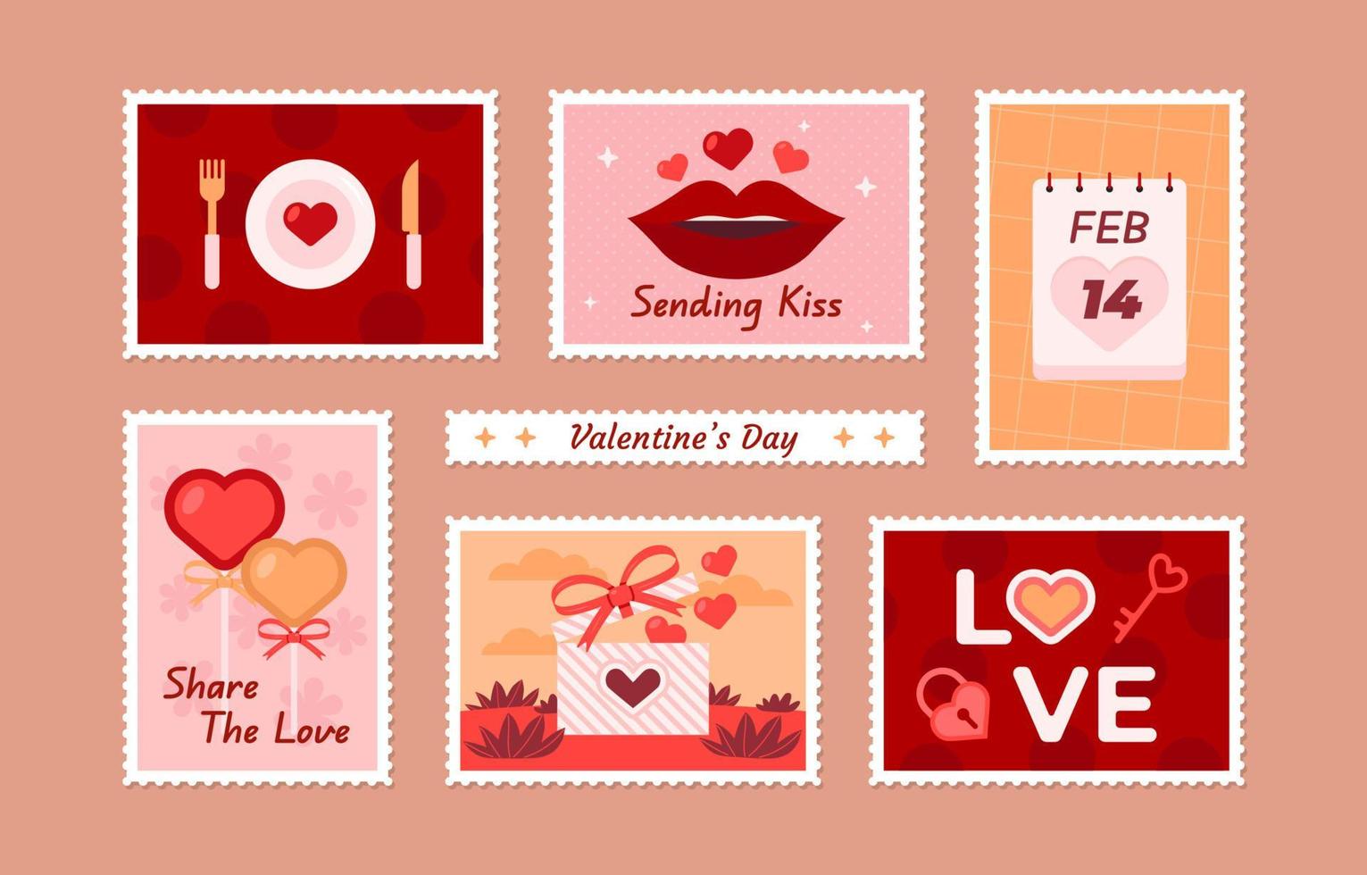 conjunto de pegatinas de sello de san valentín vector