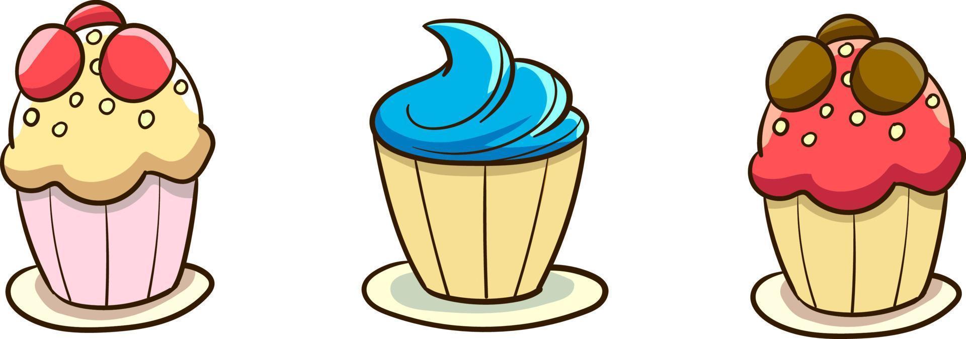 lindo, cupcakes, conjunto, vector, ilustración vector