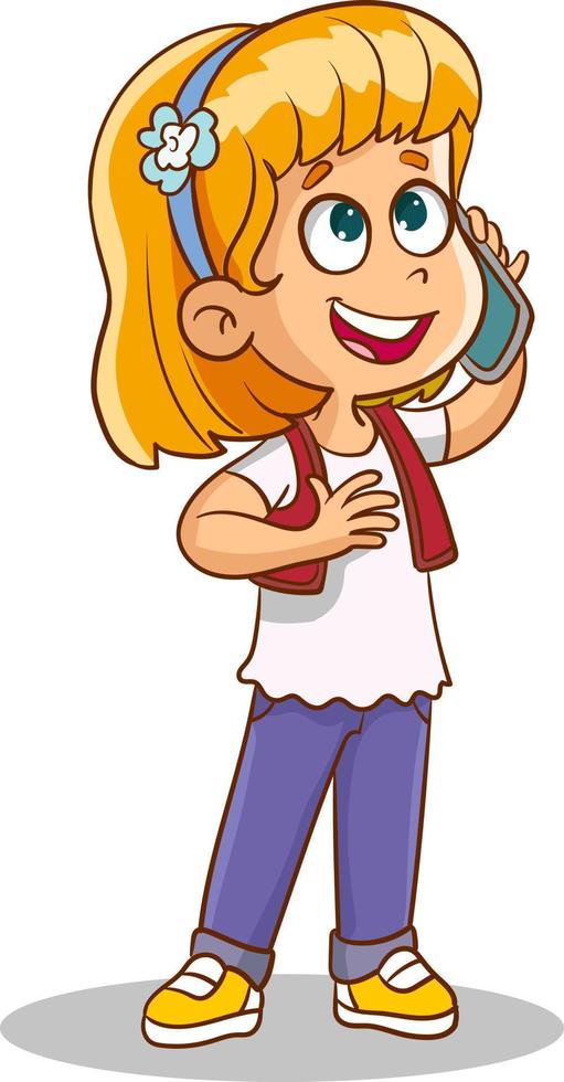 happy cute little kid girl use phone vector