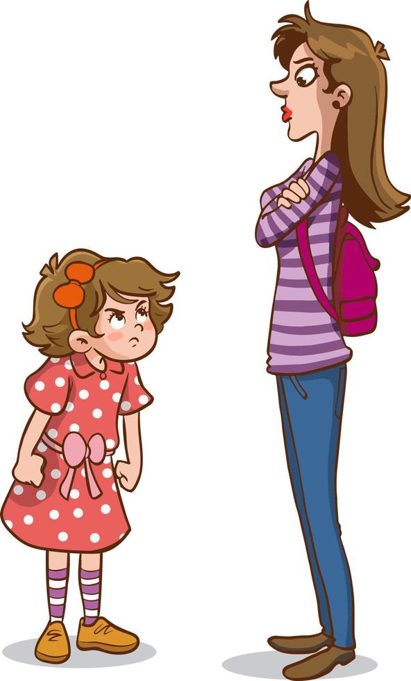 mom try to talk with her angry kid girl vector