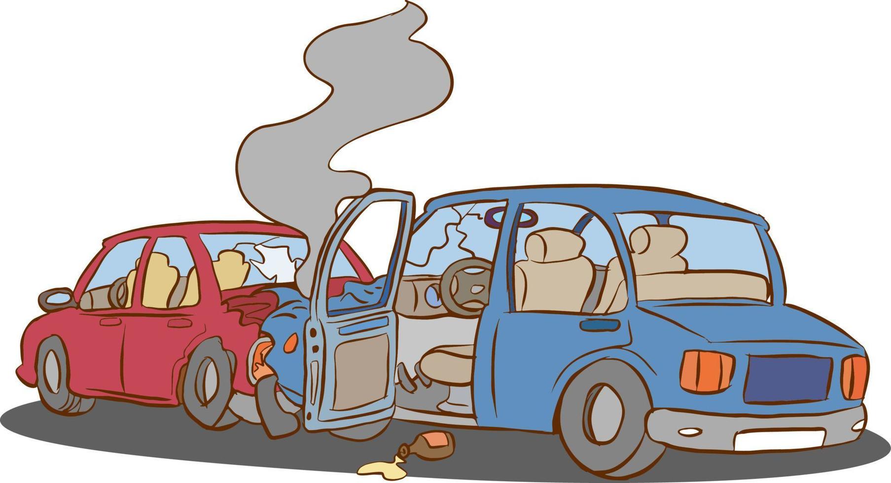 Car accident. Two broken cars. Vector illustration for vehicle insurance