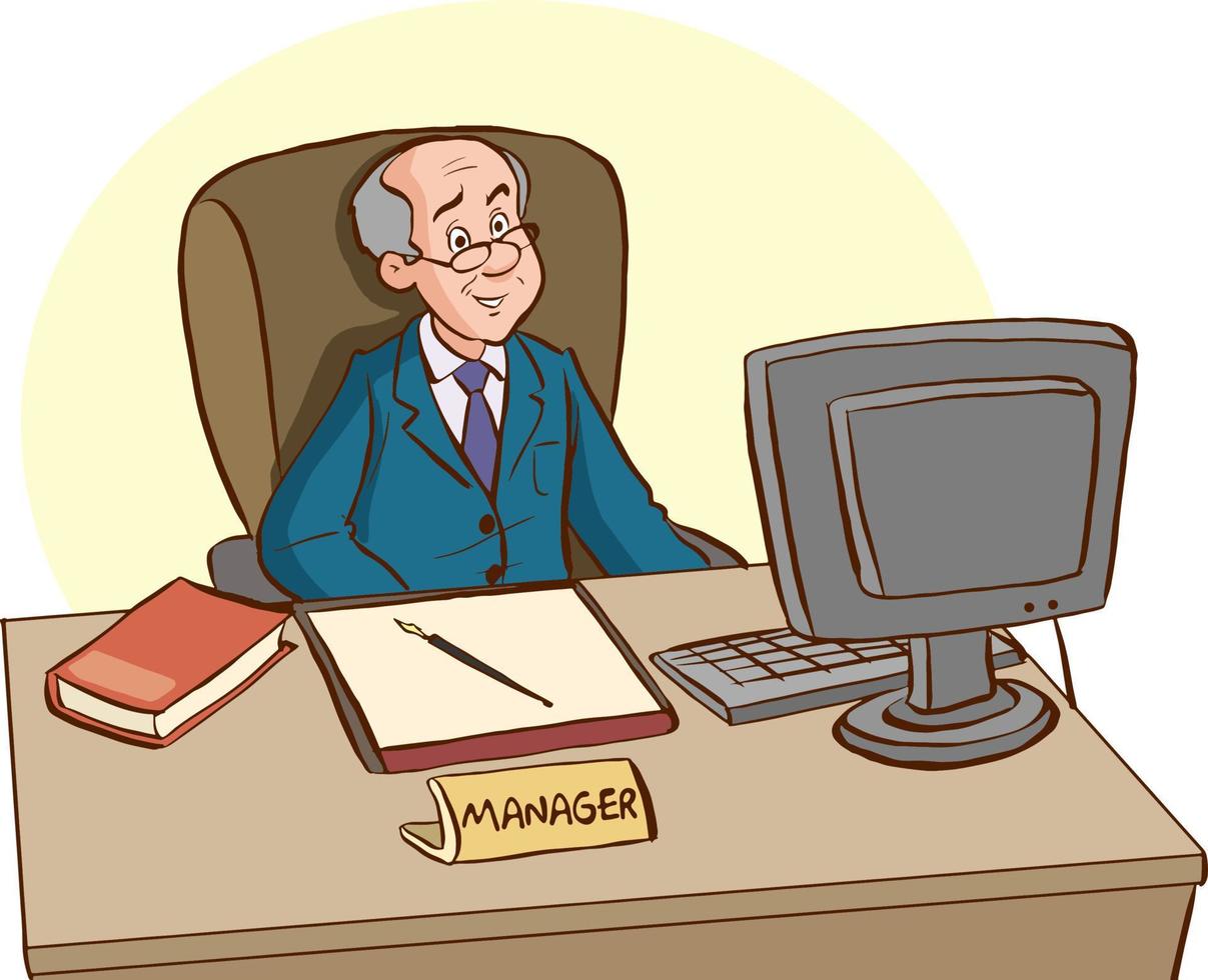 manager sitting at his desk cartoon vector