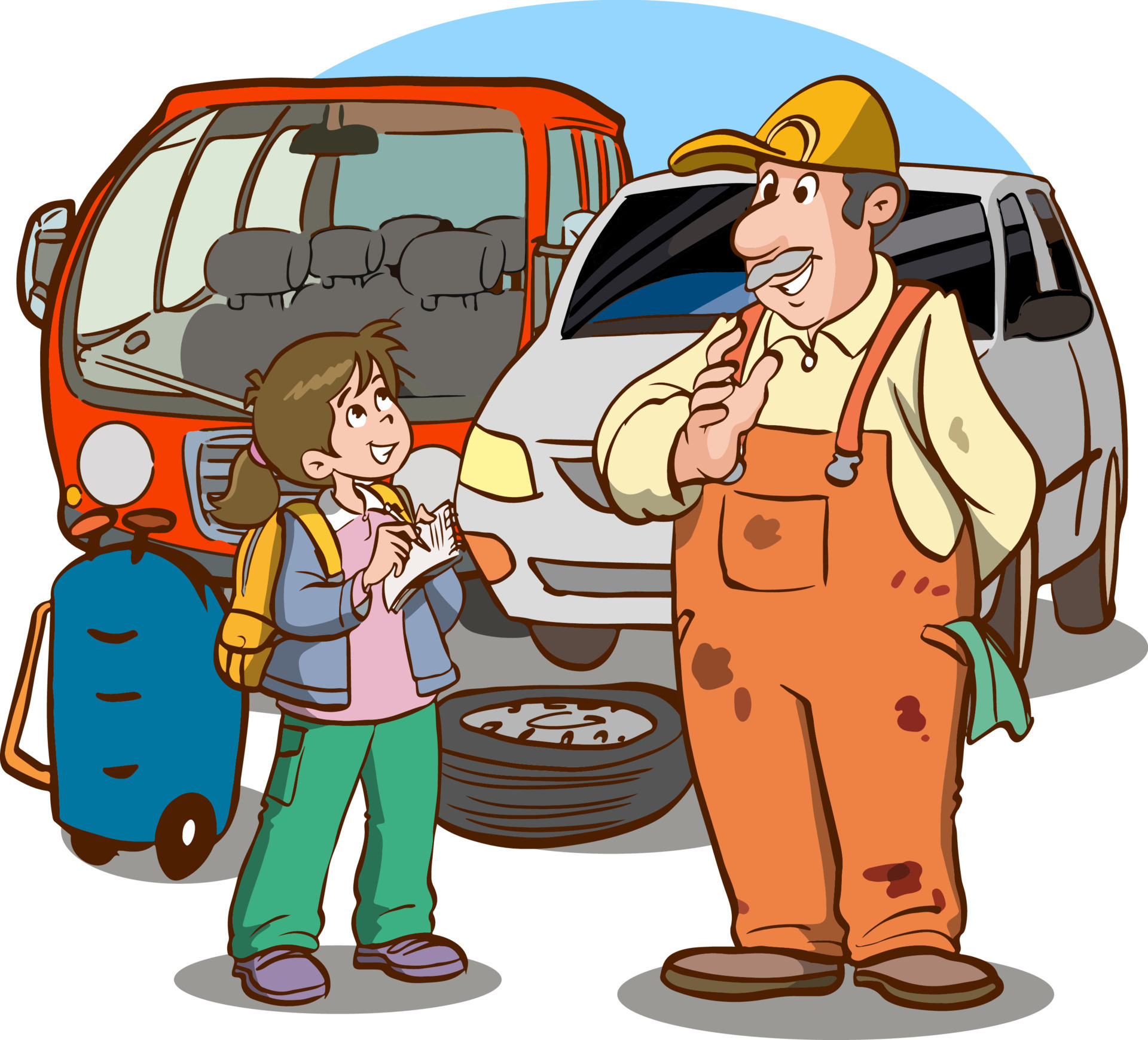 girl talking to car mechanic cartoon vector 17330759 Vector Art at Vecteezy girl talking to car mechanic cartoon vector 17330759 Vector Art at Vecteezy
