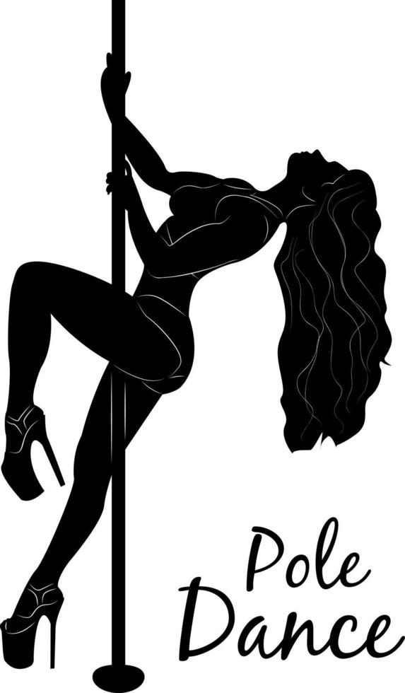 Pole dance. Pylon. Silhouette of a girl and a pole on a white background. Logo. Fitness. vector