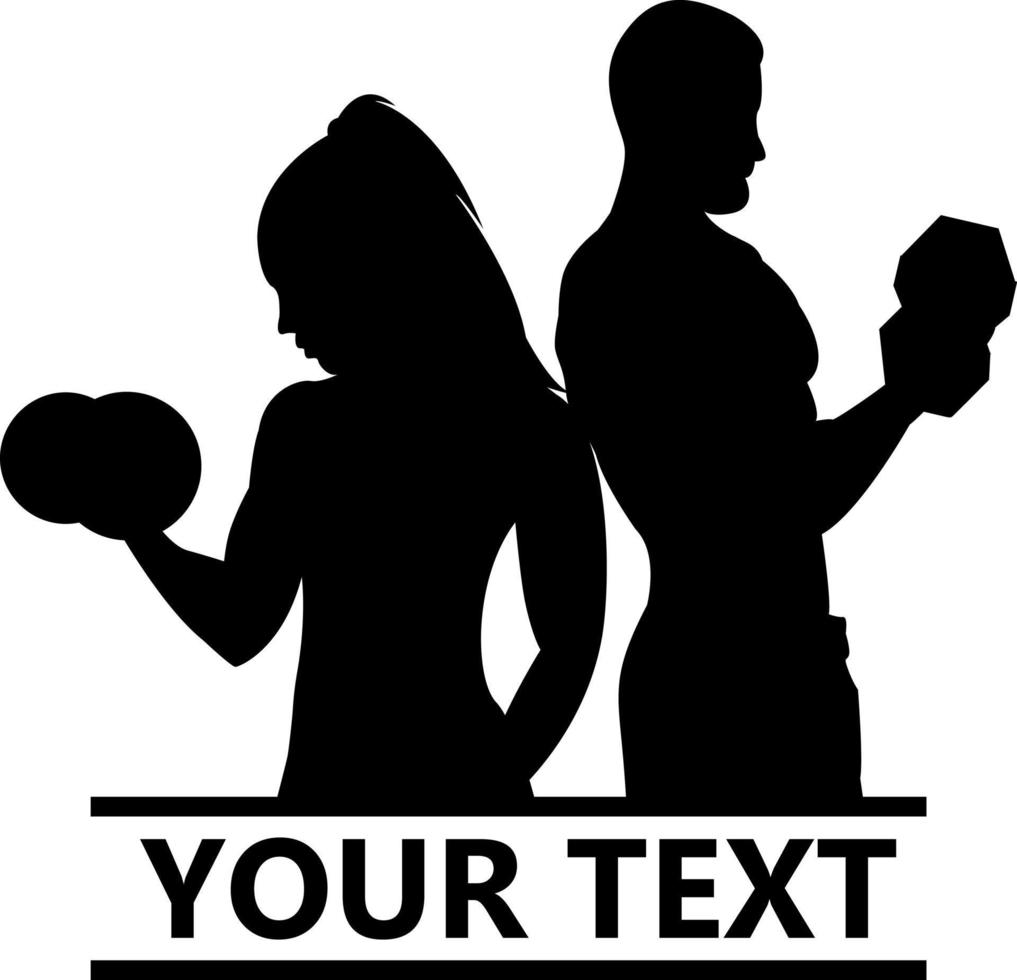 GYM. Dumbbells. Fitness. Silhouette. Sport. Man and woman in training. Bodybuilding. Logo. vector