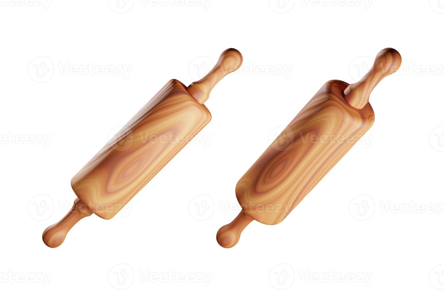 3d rendering of wood rolling pin with white background photo