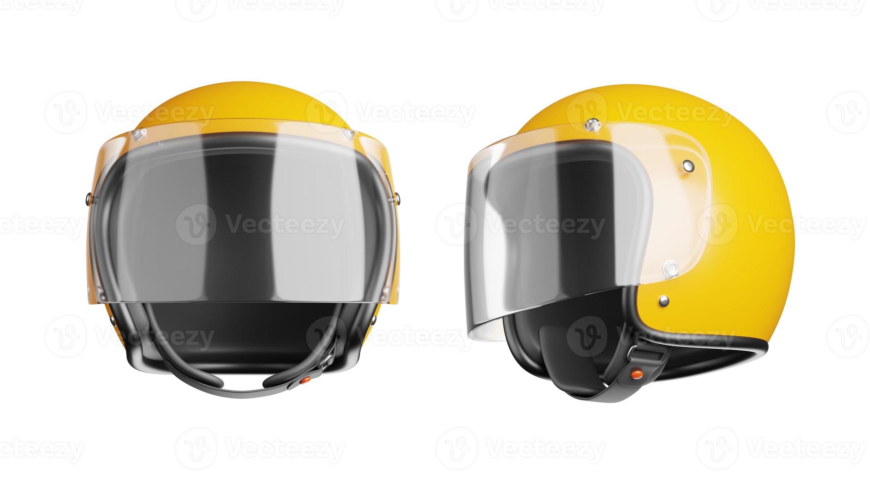 yellow classic helmet on the white background. 3d render illustration photo