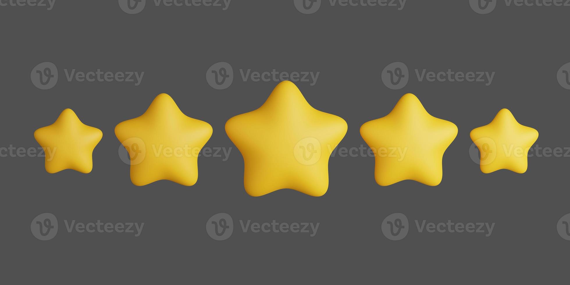 3d rendering of five stars. best rating icon. highly recommended photo