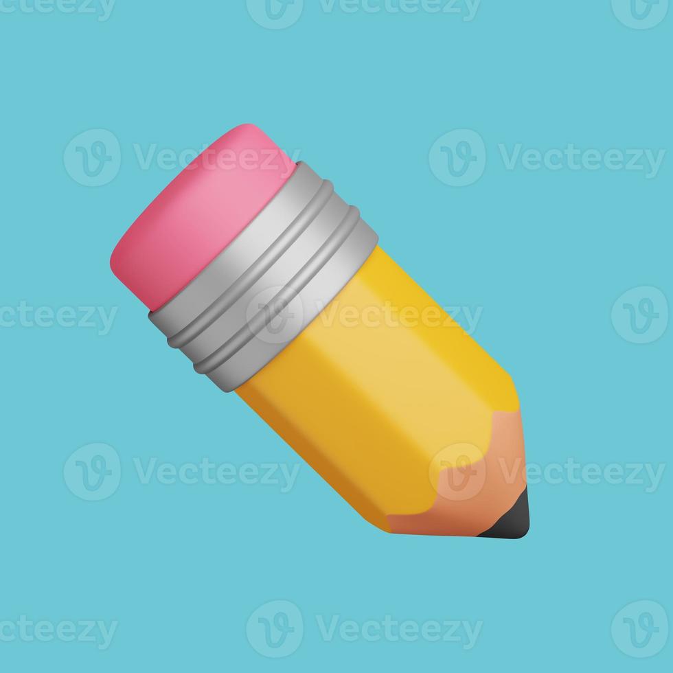 3d yellow pencil icon with a cute and simple style. isolated image photo