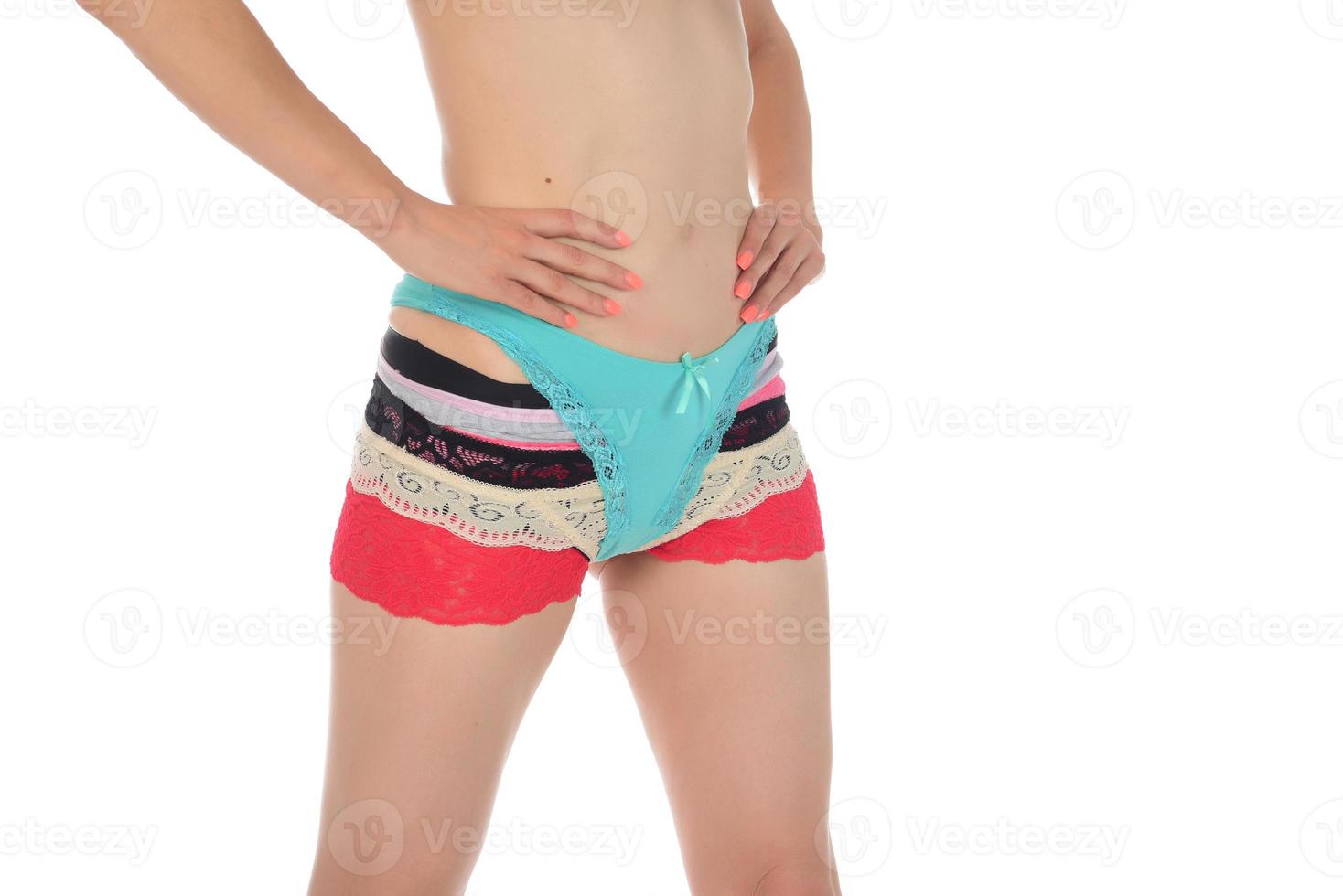 girl who wore a bunch of panties on her legs photo