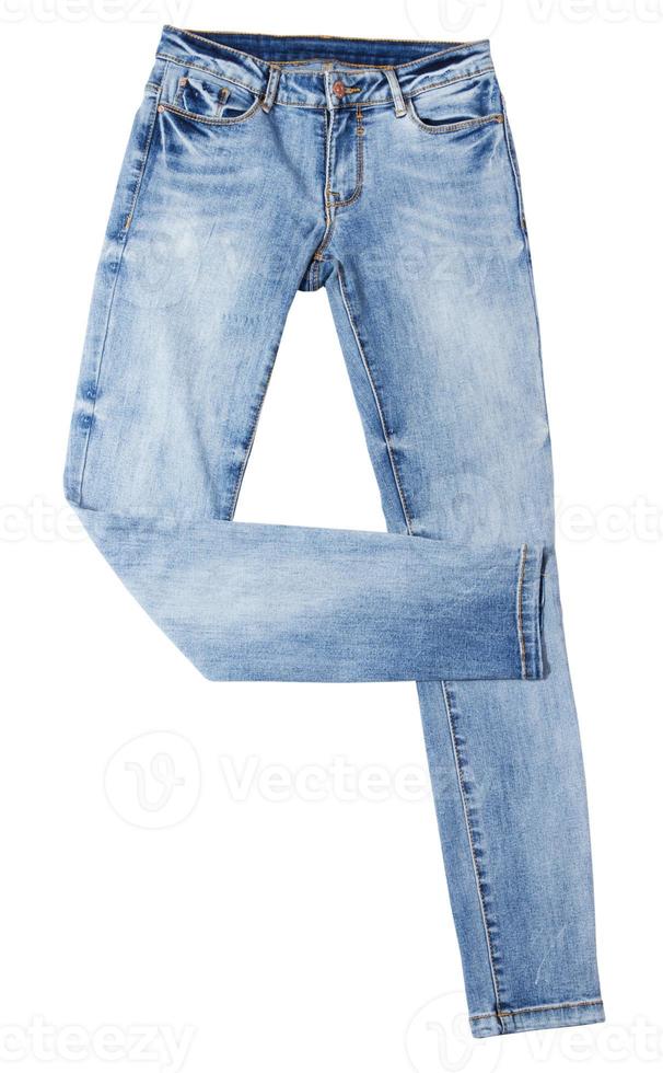 Blue women's jeans isolated on white background, Casual style, denim isolated on white background close up photo