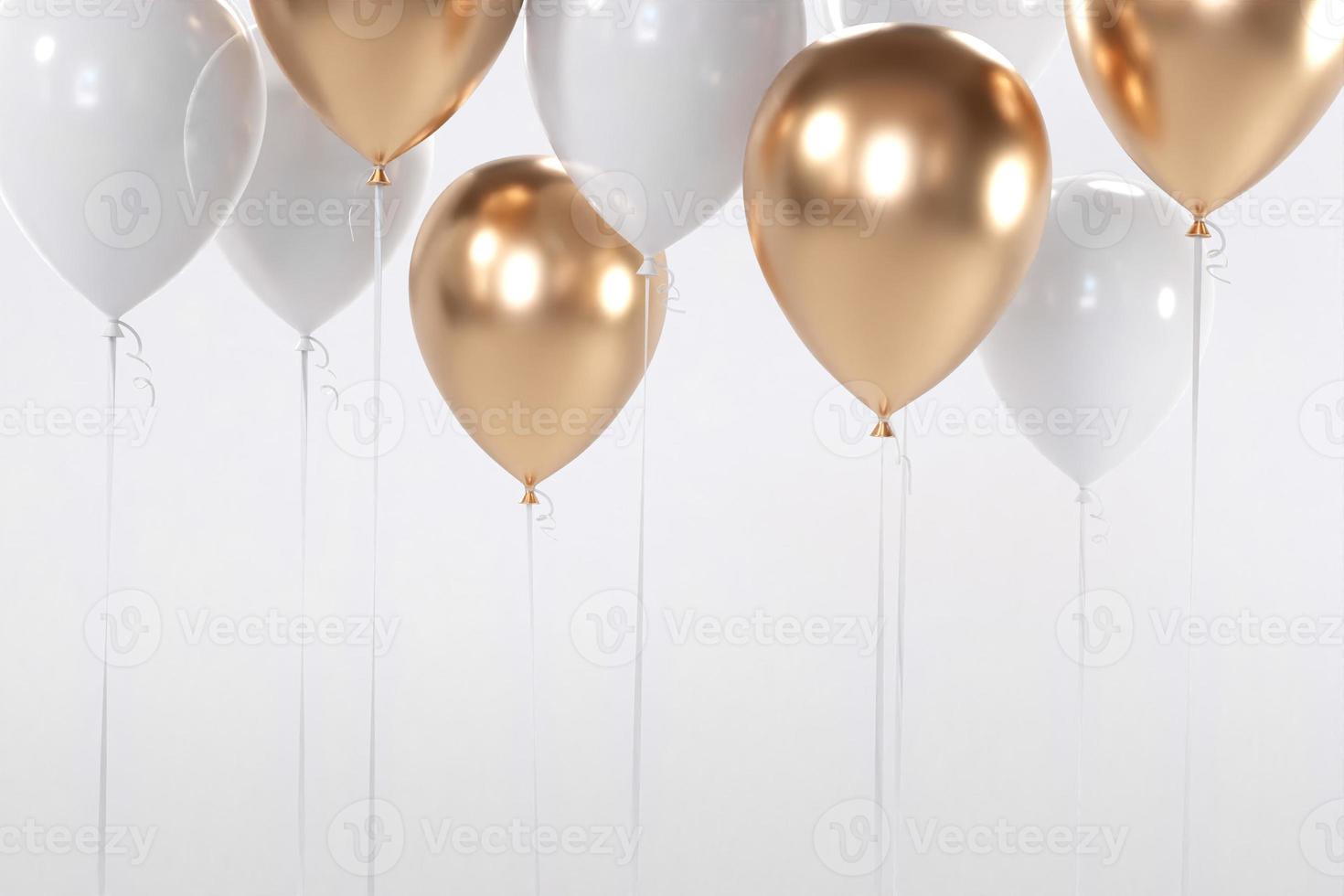 Golden and white balloons on the top of the frame photo