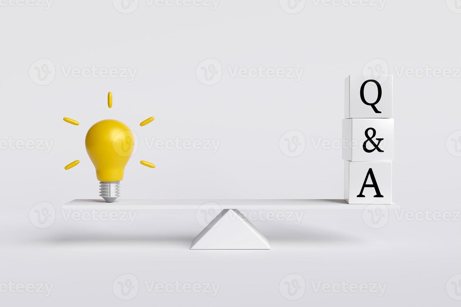 Question and idea light bulb on scale board. question frequency, and creative thinking. and the weight of thinking analysis and processing. 3D rendering illustration photo