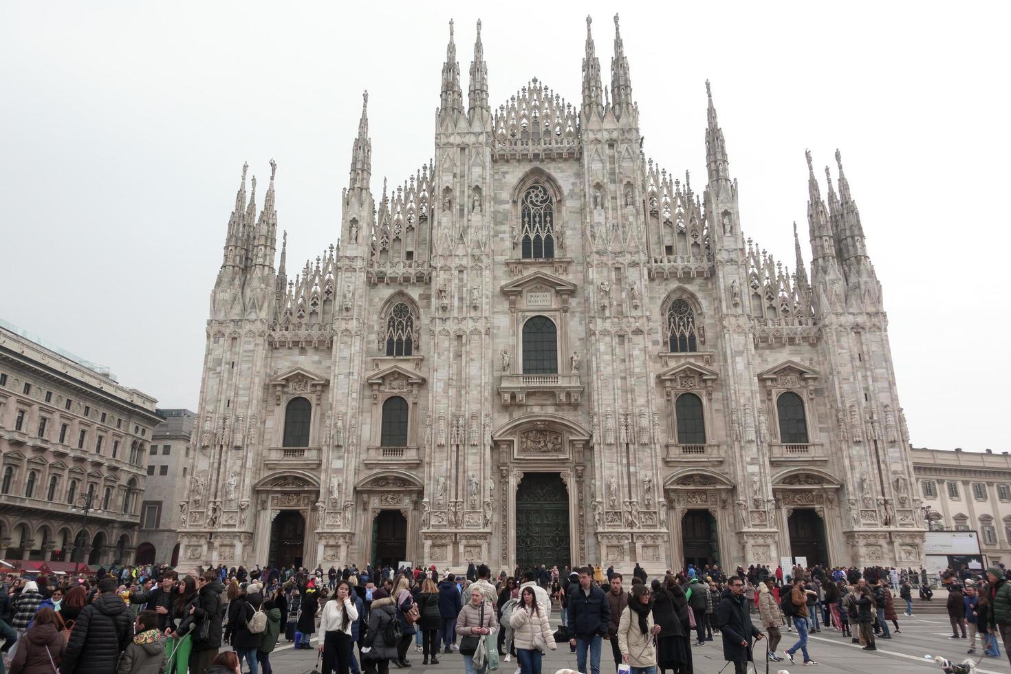 Milan, Italy - 28.12.2022 The  Milan Cathedral, Duomo di Milano, the largest Gothic cathedral in the world in Square Piazza Duomo, Italy photo