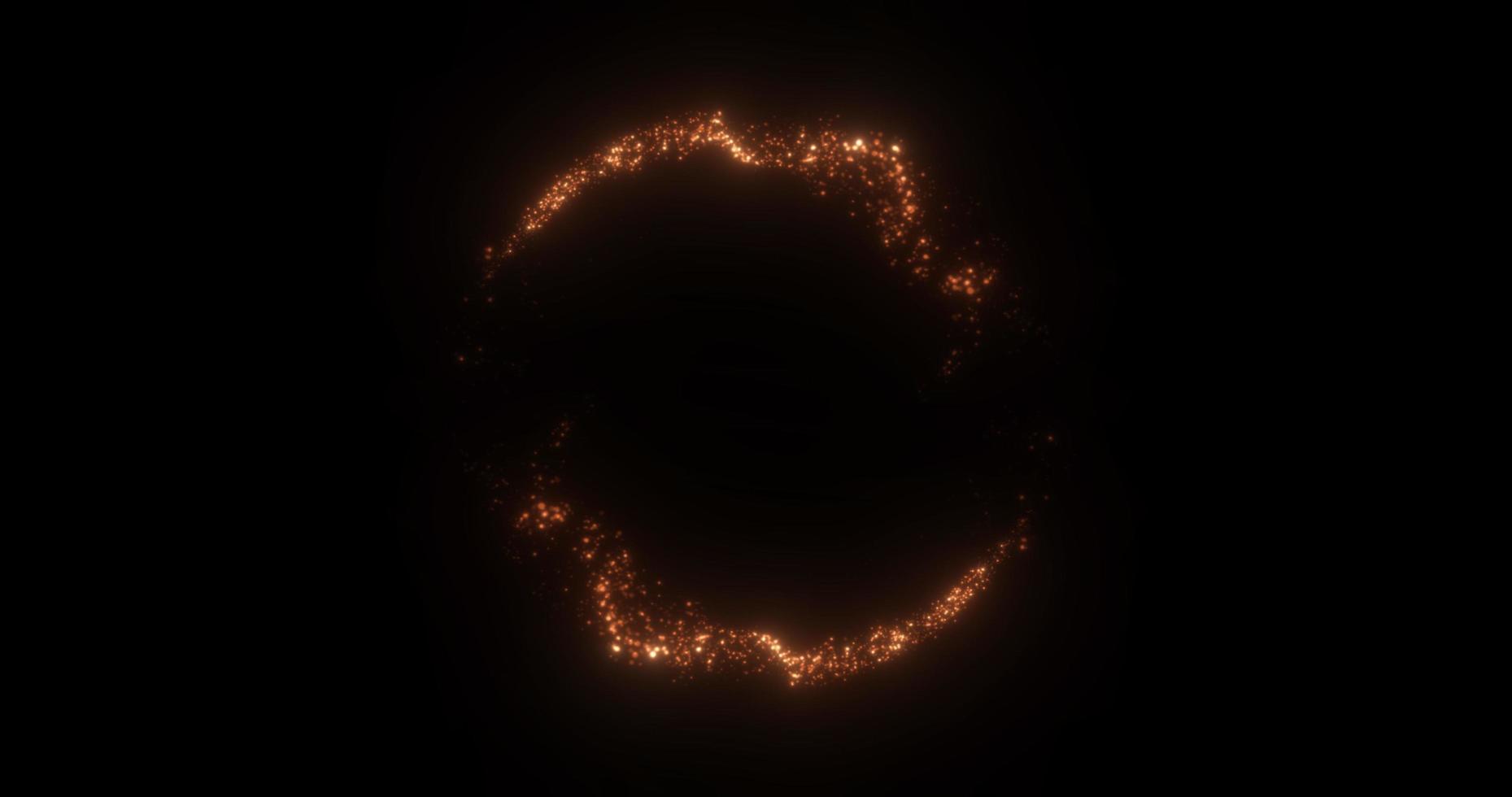 Abstract glowing looped circle of yellow golden lines of magical energy particles. Abstract background photo