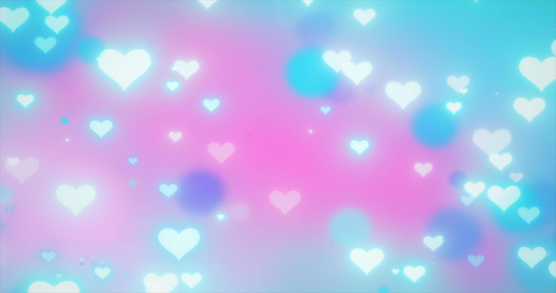 Glowing tender flying love hearts on a light blue background for Valentine's Day photo