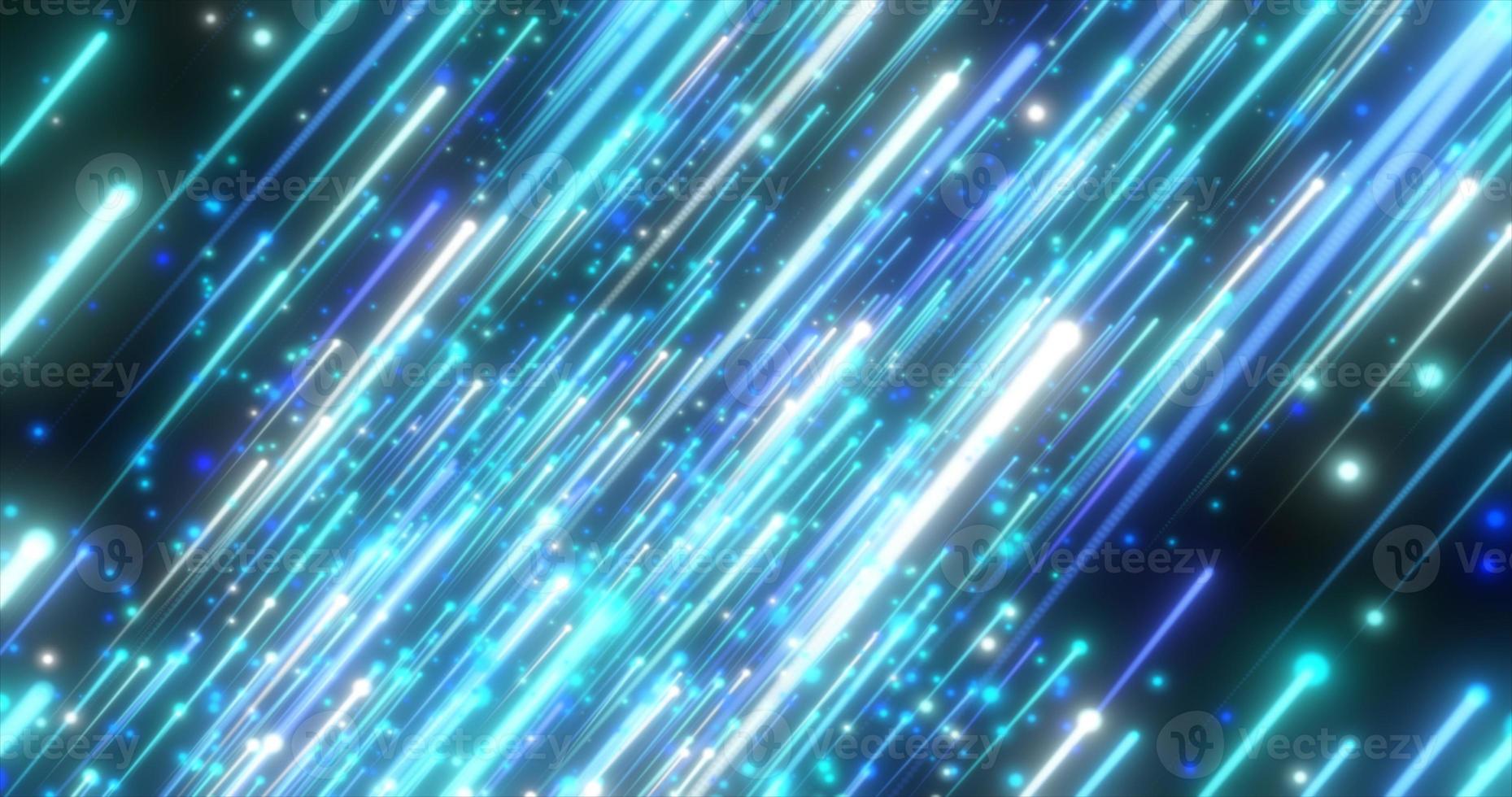 Abstract blue flying diagonal glowing lines meteorites of energy and light from particles and magic energy dots on a black background. Abstract background photo