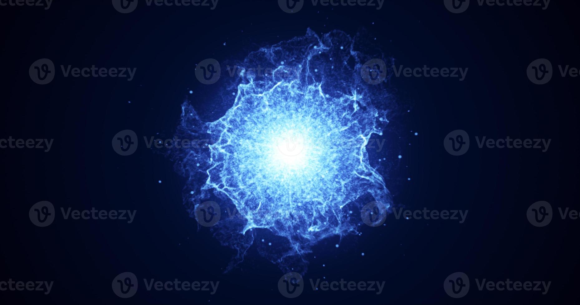 Abstract glowing blue futuristic energy dust with waves of magical energy particles on a dark blue background. Abstract background photo