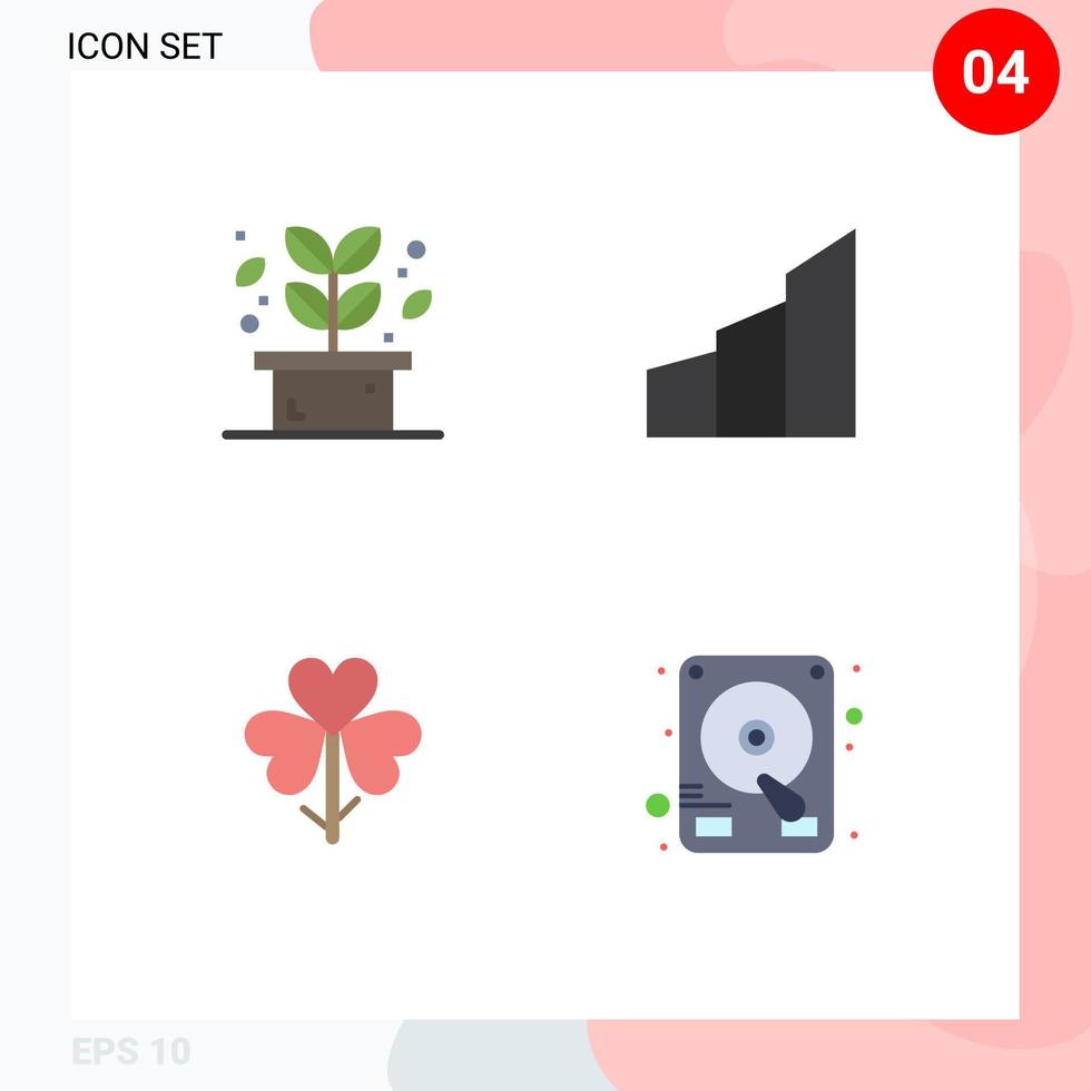 Group of 4 Flat Icons Signs and Symbols for herb flower spa buildings floral Editable Vector Design Elements
