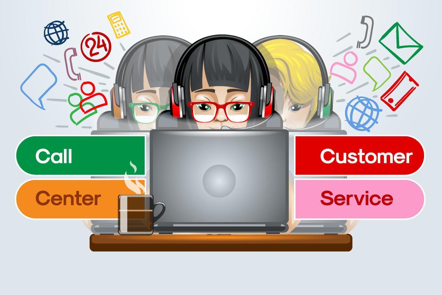 Call center online customer support service. vector