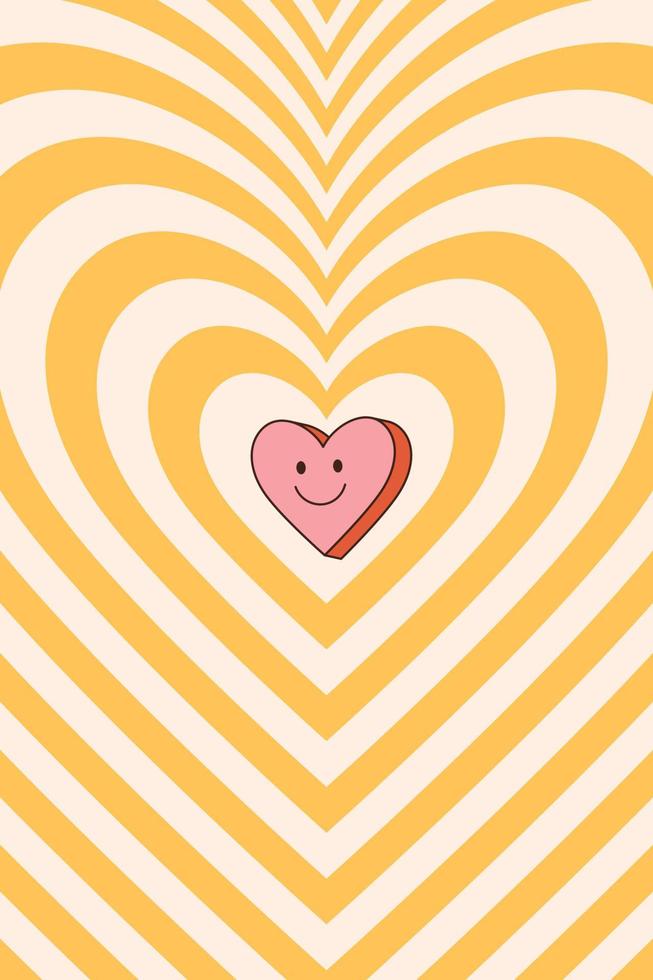 Groovy lovely heart poster. Love concept. Happy Valentines day greeting card. Pink and red colors. vector