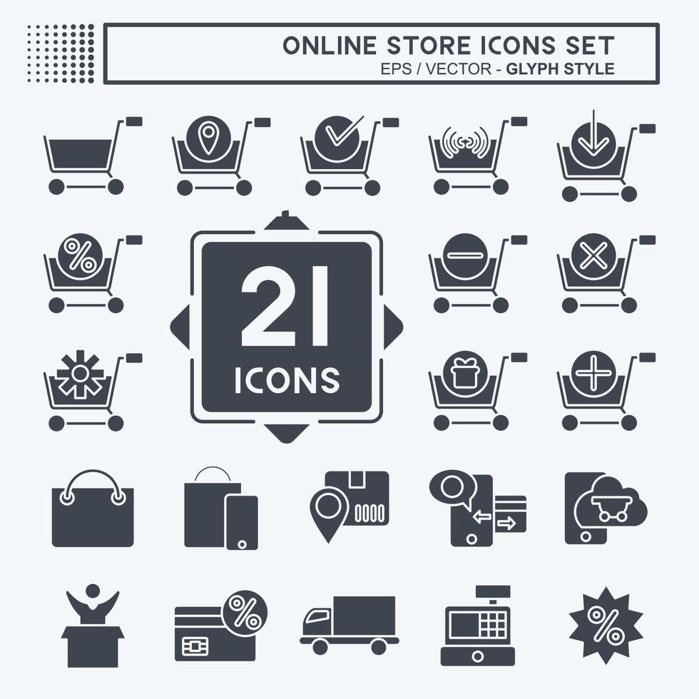Icon Set Online Store. related to Online Store symbol. glyph style. simple illustration. shop vector