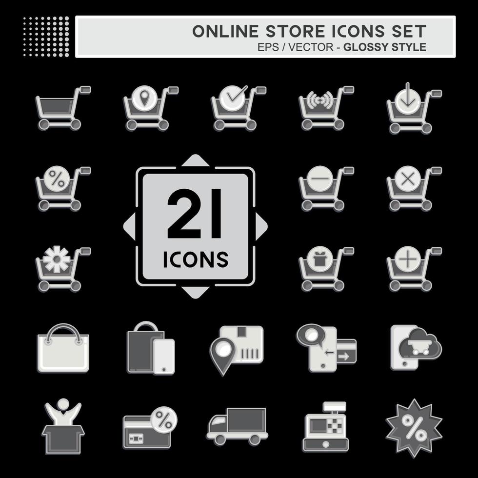 Icon Set Online Store. related to Online Store symbol. Glossy Style. simple illustration. shop vector