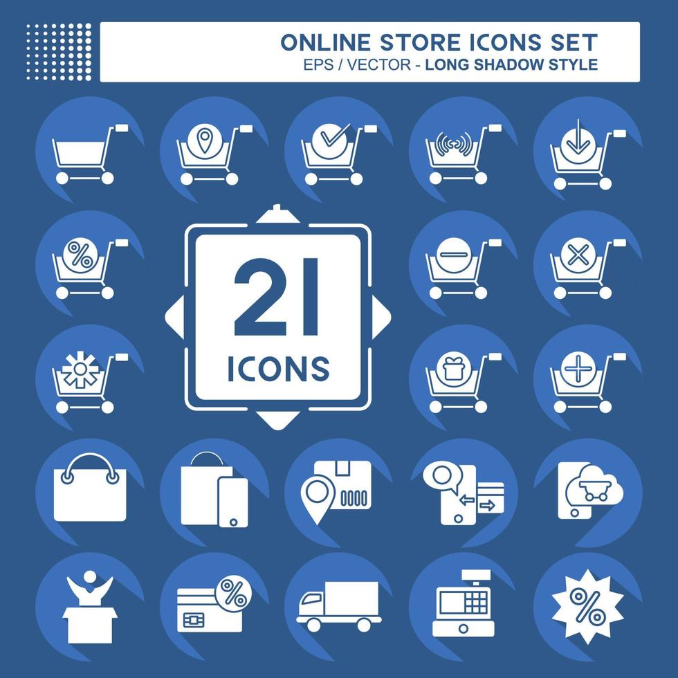 Icon Set Online Store. related to Online Store symbol. long shadow style. simple illustration. shop vector