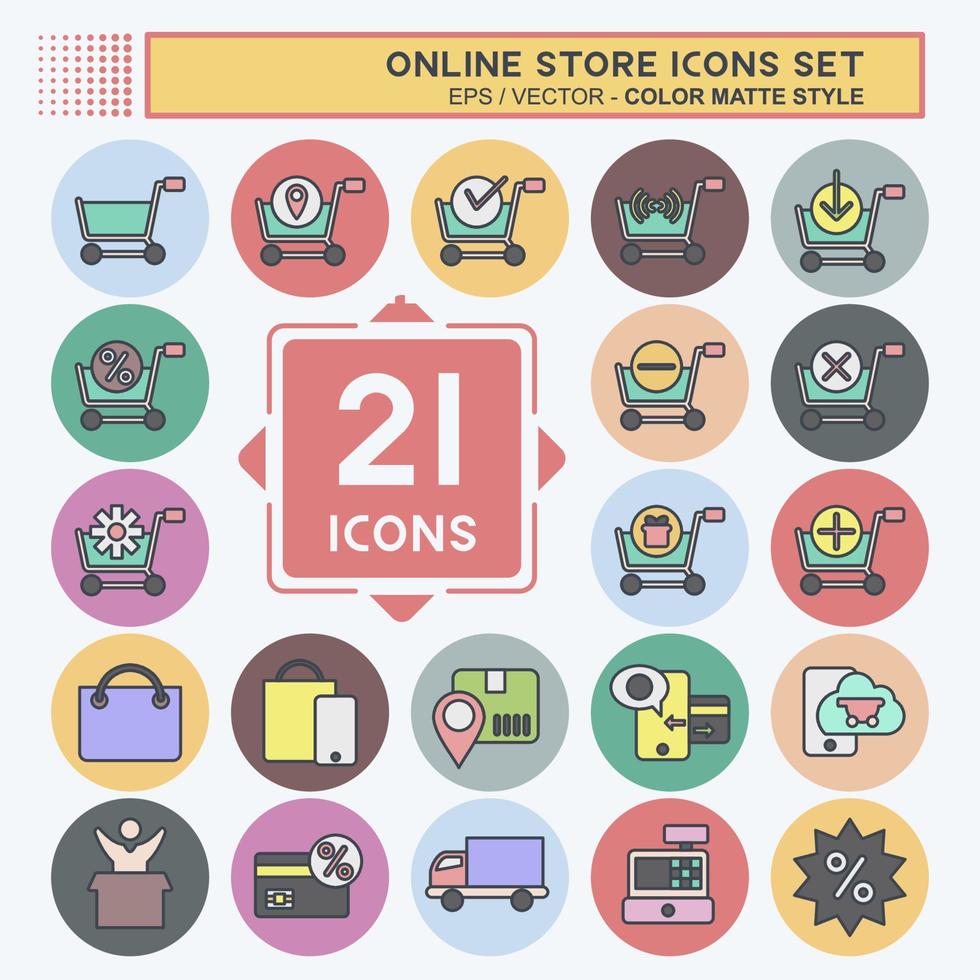 conjunto de iconos tienda en línea. relacionado con el símbolo de la tienda en línea. estilo compañero de color. ilustración sencilla. tienda vector