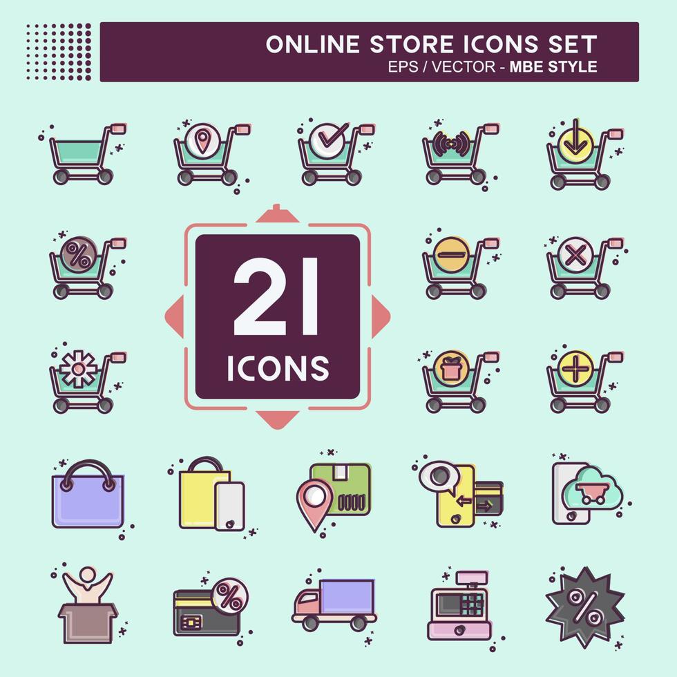 Icon Set Online Store. related to Online Store symbol. MBE style. simple illustration. shop vector