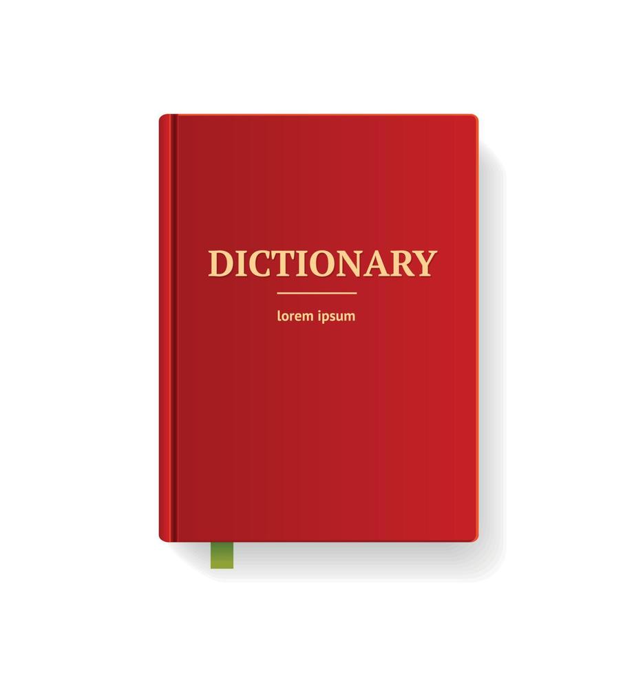 Realistic Detailed 3d Dictionary Book with Red Cover and Gold Letters. Vector