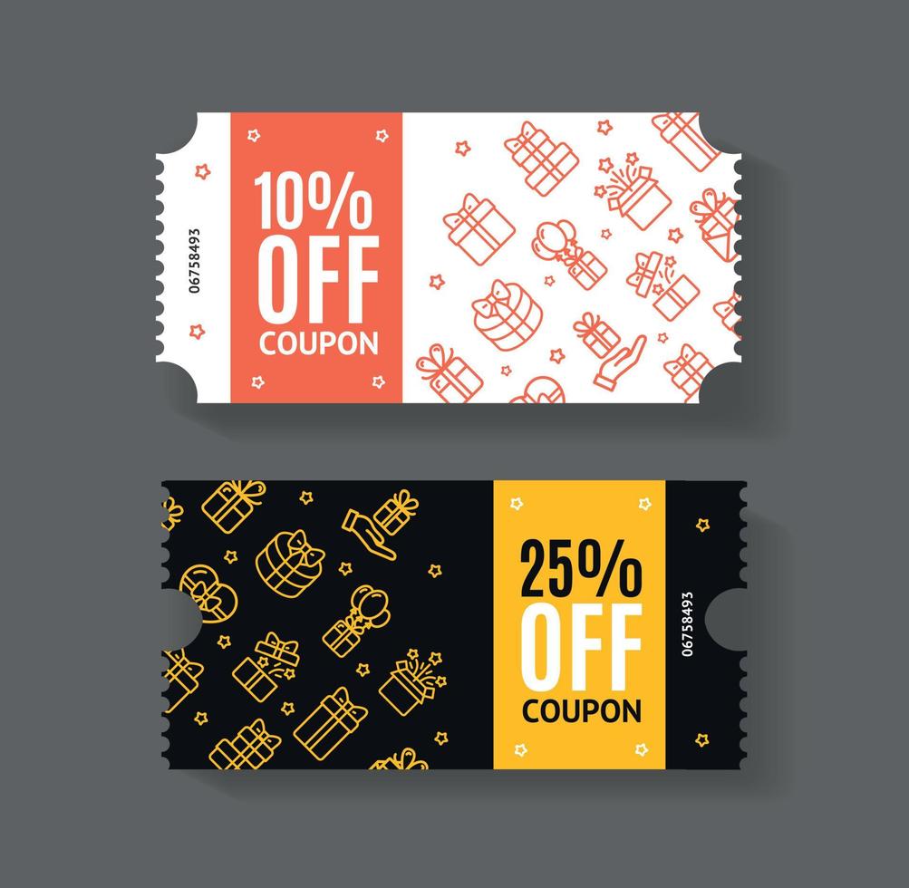 Gift Voucher Coupon Set with Thin Line Icons . Vector