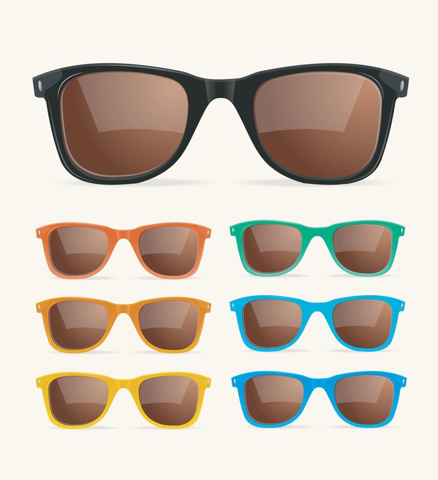 Realistic Detailed 3d Retro Sunglass Set. Vector
