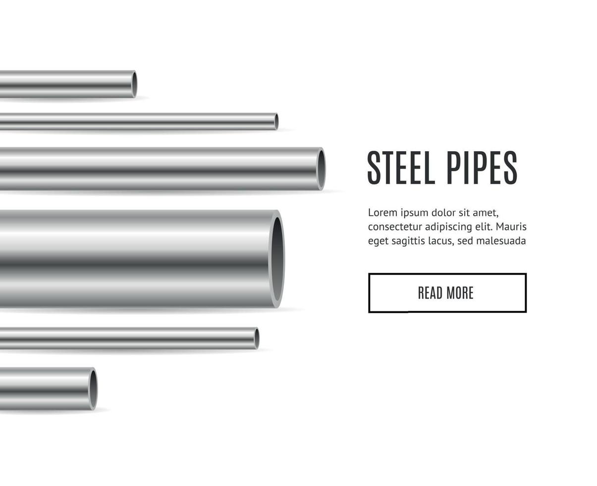 tarjeta de cartel de anuncio de concepto de banner de tubos de acero o metal 3d detallado realista. vector