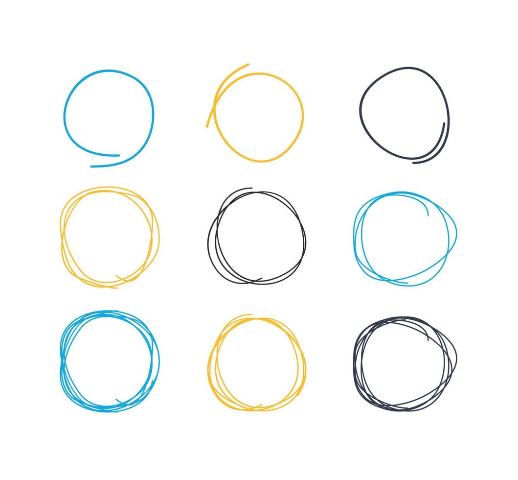 Hand Drawn Circle Line Sketch Circular Scribble Doodle Round Circles Set. Vector