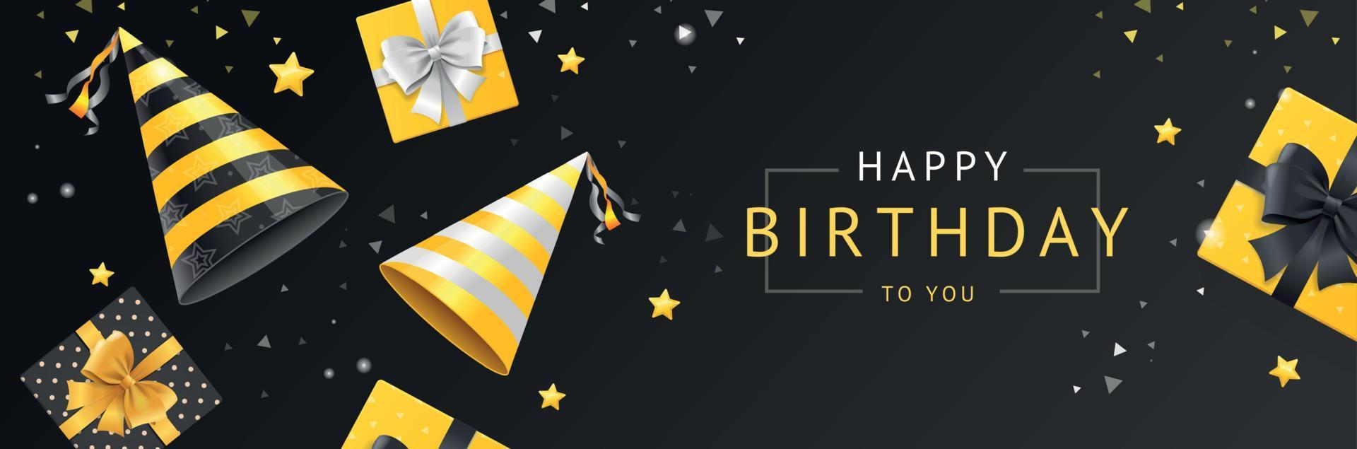 Birthday Concept Banner Horizontal with Realistic Detailed 3d Elements. Vector