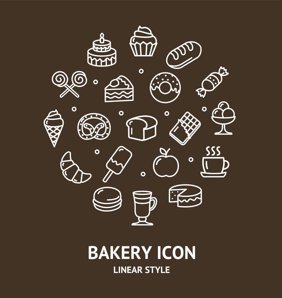Bakery Sign Round Design Template Thin Line Icon Banner. Vector
